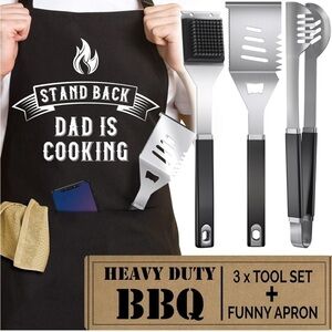 Brand New Heavy Duty Stainless Steel BBQ Grill Set Dad Funny Apron Father's Day